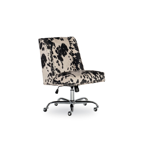 Linon Draper Wood Upholstered Office Chair in Black Cow Print