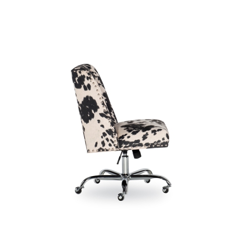 Linon Draper Wood Upholstered Office Chair in Black Cow Print