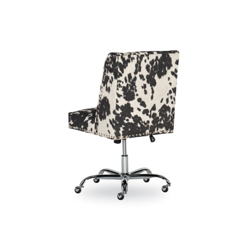 Linon Draper Wood Upholstered Office Chair in Black Cow Print