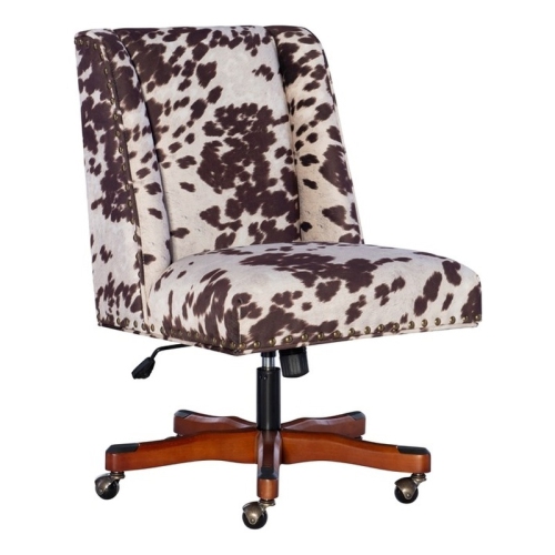 Linon Draper Wood Upholstered Office Chair in Brown Cow Print