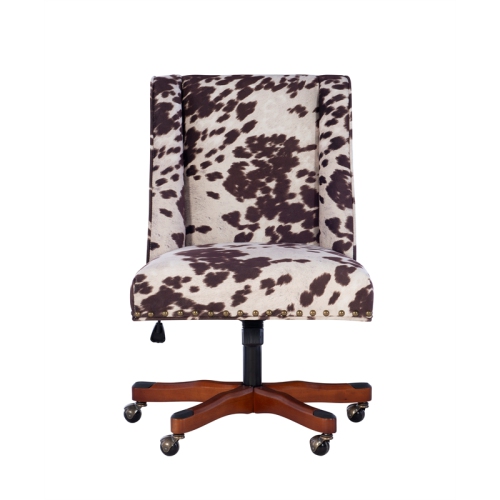 Linon Draper Wood Upholstered Office Chair in Brown Cow Print