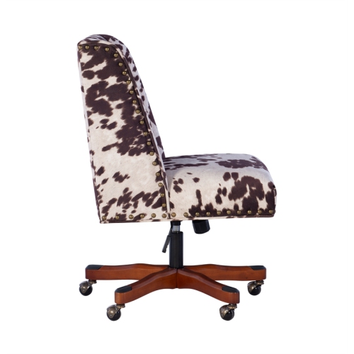 Linon Draper Wood Upholstered Office Chair in Brown Cow Print