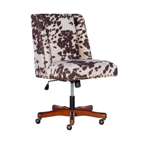 Linon Draper Wood Upholstered Office Chair in Brown Cow Print