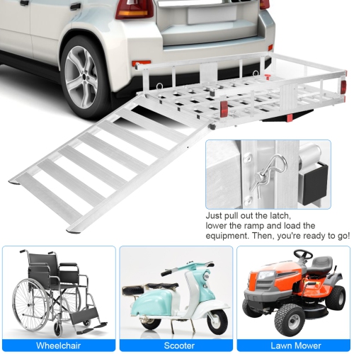 Costway 50''x29.5''Aluminum Cargo Carrier W/ Ramp Hitch-Mounted Mobility Carrier Hauler