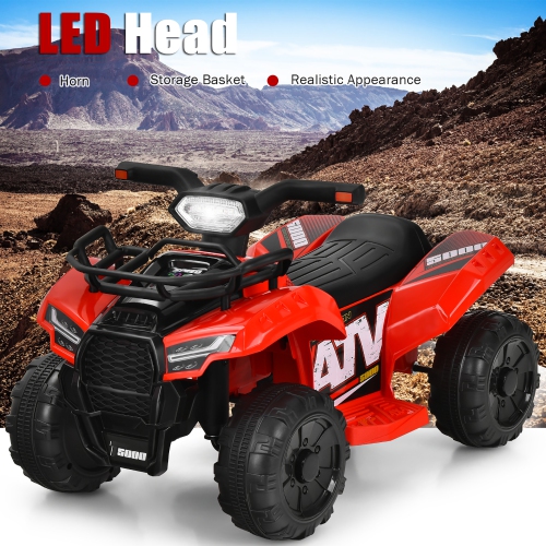 Costway 6V Kids ATV Quad Electric Ride On Car Toy Toddler w/LED Light&MP3