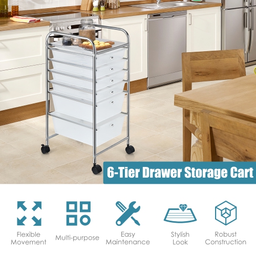 Costway 6 Drawer Rolling Storage Cart Scrapbook Paper Office Organizer