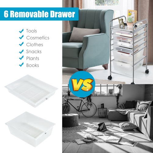 Costway 6 Drawer Rolling Storage Cart Scrapbook Paper Office Organizer