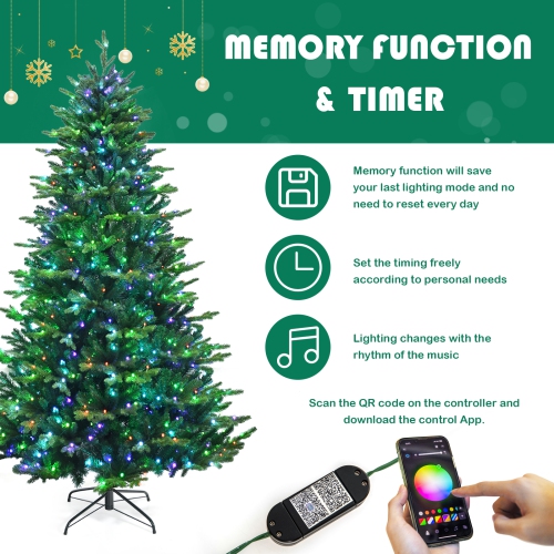 Costway 8ft App-Controlled Pre-lit Christmas Tree w/ 15 Modes Multicolor Lights