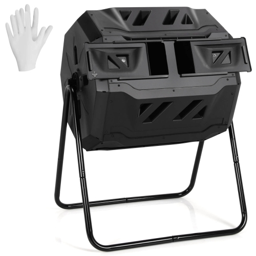 Costway Tumbling Composter 40 Gallon Garden Rotating Compost Bin with Dual Chamber Black/Green