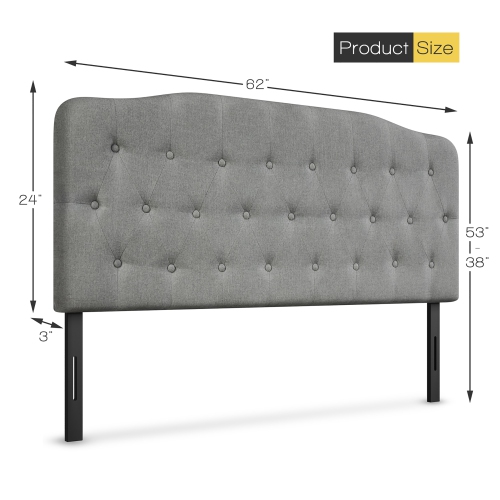 Costway Queen Upholstered Headboard Adjust Button Tufted Faux Linen