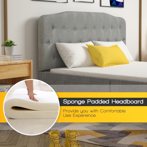 Costway Queen Upholstered Headboard Adjust Button Tufted Faux Linen