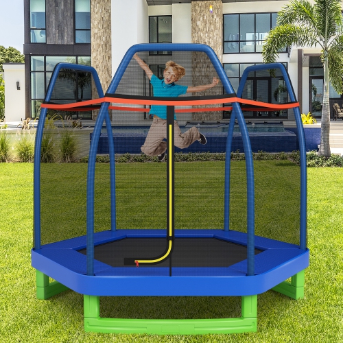 COSTWAY  7Ft Kids Trampoline Safety Enclosure Net Spring Pad Heavy Duty