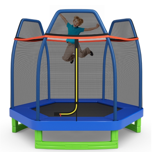 Costway 7FT Kids Trampoline Safety Enclosure Net Spring Pad Heavy Duty
