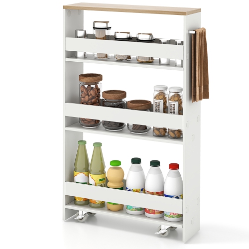 Costway Rolling Kitchen Slim Storage Cart Mobile Shelving Organizer w/ Handle