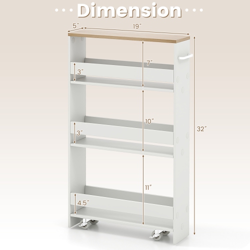 Costway Rolling Kitchen Slim Storage Cart Mobile Shelving Organizer w/ Handle