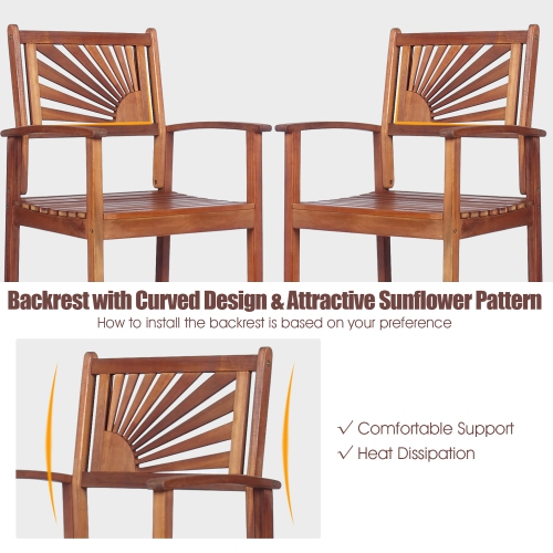 Costway Set of 2 Bar Stools 29inch Acacia Wood Pub Chairs Outdoor w/ Armrests