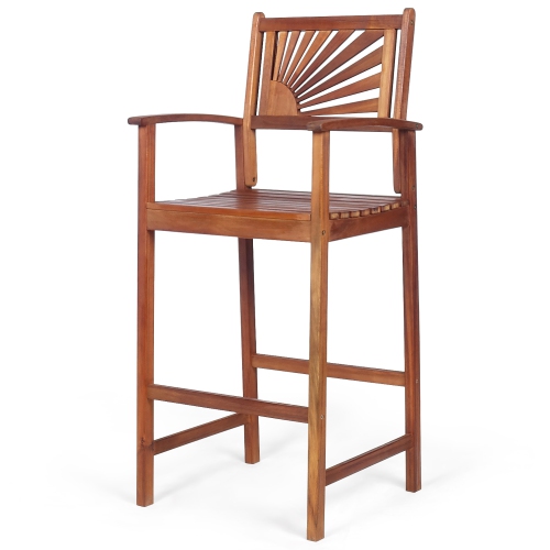 Costway Set of 2 Bar Stools 29inch Acacia Wood Pub Chairs Outdoor w/ Armrests