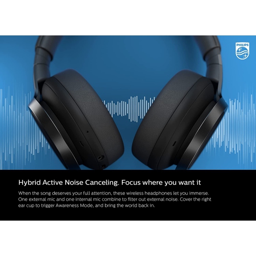Philips Audio H9505 Hybrid Active Noise Canceling Over Ear Wireless Bluetooth Pro-Performance Headphones 40 mm Drivers, Comfort Fit and 27 Hours of