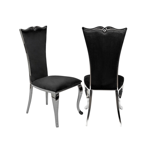 Black Velvet Riley Dining Chair with Chrome Frame and Legs