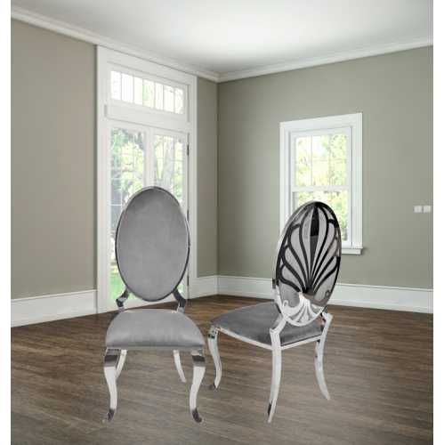 QUEENSONS  Velvet Ice Dining Chair (Set Of 2) With Chrome Frame And Legs In Grey