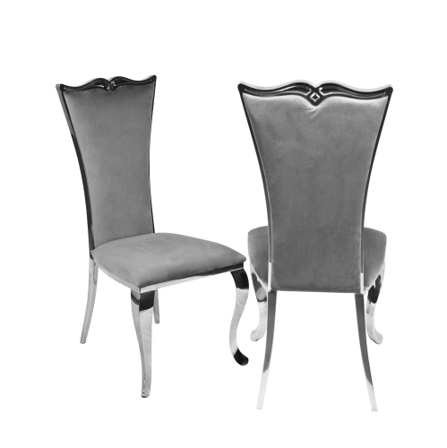 Grey Velvet Riley Dining Chair with Chrome Frame and Legs