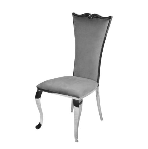 Grey Velvet Riley Dining Chair with Chrome Frame and Legs