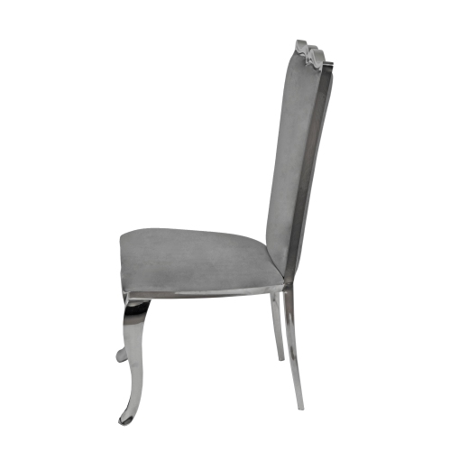 Grey Velvet Riley Dining Chair with Chrome Frame and Legs