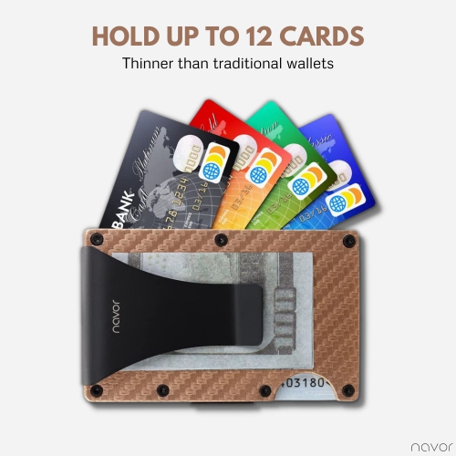 Navor Aluminum Carbon Fiber Wallet, Slim Money Clip, Minimalist Carbon Fiber RFID Blocking Front Pocket Wallet, Metal Wallet, Business Card Holder