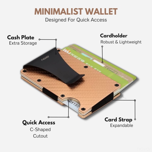 Navor Aluminum Carbon Fiber Wallet, Slim Money Clip, Minimalist Carbon Fiber RFID Blocking Front Pocket Wallet, Metal Wallet, Business Card Holder