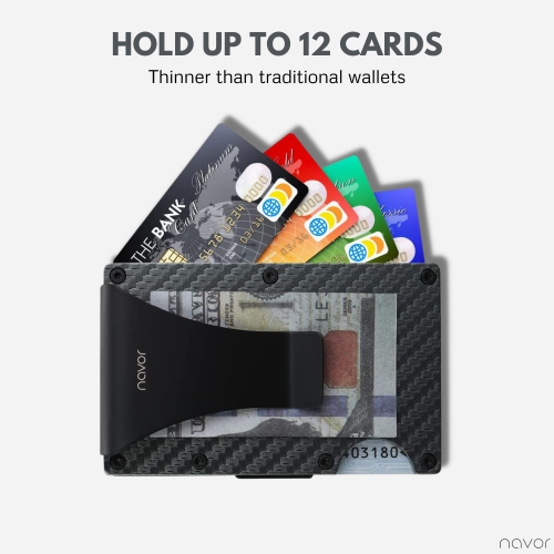 Navor Aluminum Carbon Fiber Wallet, Slim Money Clip, Minimalist Carbon Fiber RFID Blocking Front Pocket Wallet, Metal Wallet, Business Card Holder
