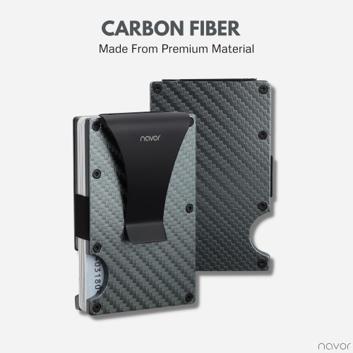 Navor Aluminum Carbon Fiber Wallet, Slim Money Clip, Minimalist Carbon Fiber RFID Blocking Front Pocket Wallet, Metal Wallet, Business Card Holder