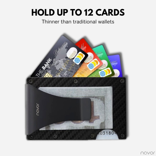 Navor Aluminum Carbon Fiber Wallet, Slim Money Clip, Minimalist Carbon Fiber RFID Blocking Front Pocket Wallet, Metal Wallet, Business Card Holder