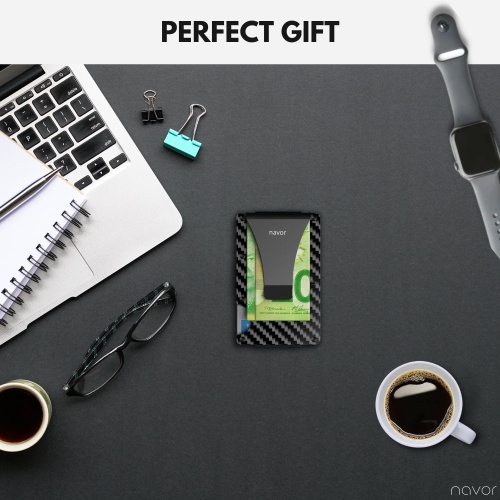 Navor Aluminum Carbon Fiber Wallet, Slim Money Clip, Minimalist Carbon Fiber RFID Blocking Front Pocket Wallet, Metal Wallet, Business Card Holder