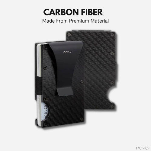 Navor Aluminum Carbon Fiber Wallet, Slim Money Clip, Minimalist Carbon Fiber RFID Blocking Front Pocket Wallet, Metal Wallet, Business Card Holder
