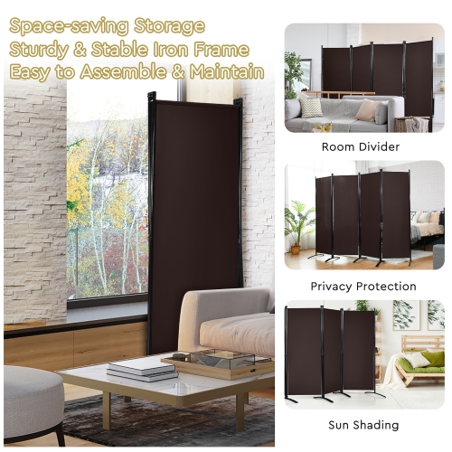 Costway 4-Panel 5.6ft Room Divider Folding Fabric Privacy Screen w/Steel Frame