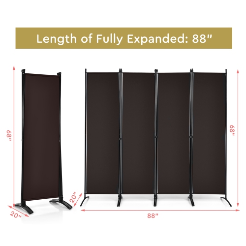 Costway 4-Panel 5.6ft Room Divider Folding Fabric Privacy Screen w/Steel Frame