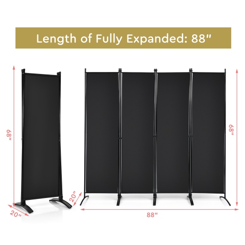 Costway 4-Panel 5.6ft Room Divider Folding Fabric Privacy Screen w/Steel Frame