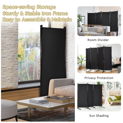 Costway 4-Panel 5.6ft Room Divider Folding Fabric Privacy Screen w/Steel Frame
