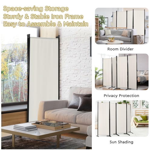 Costway 4-Panel 5.6ft Room Divider Folding Fabric Privacy Screen w/Steel Frame