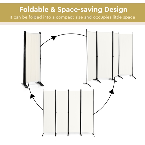 Costway 4-Panel 5.6ft Room Divider Folding Fabric Privacy Screen w/Steel Frame