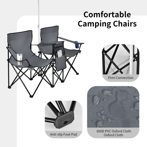 Costway Portable Folding Picnic Double Chair W/Umbrella Table Cooler Beach Camping