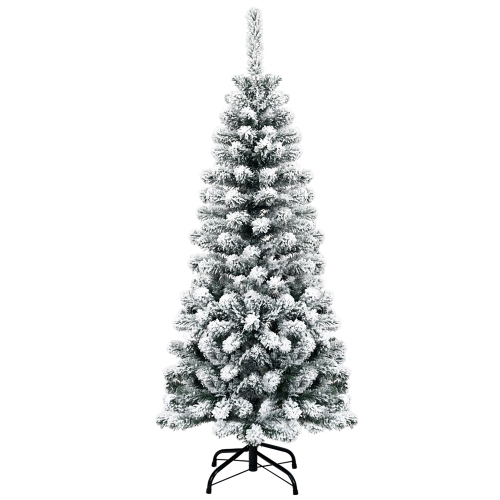 COSTWAY  4.5Ft Unlit Hinged Snow Flocked Artificial Pencil Christmas Tree W/ 242 Branch
