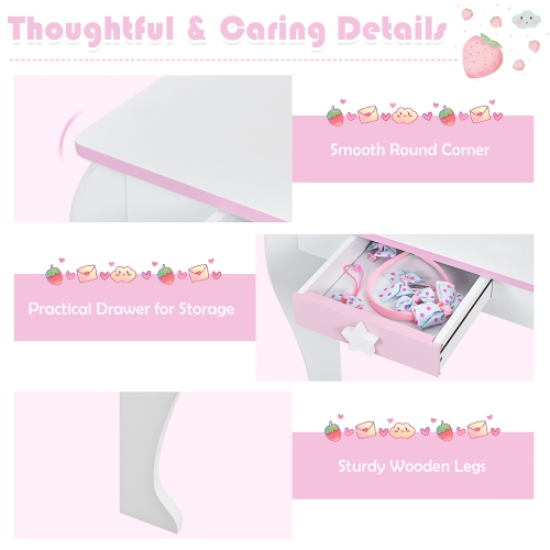 Vanity Makeup Dressing Table Chair Set Wooden W/ Mirror Drawer