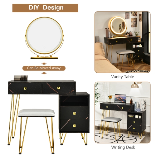 Costway Vanity Table Stool Set Dimmer LED Mirror Large Storage Cabinet Drawer