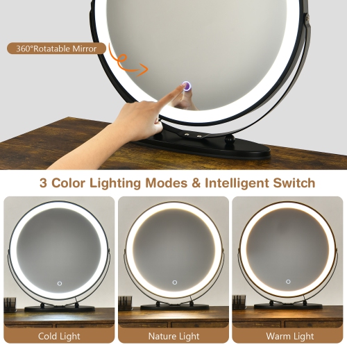 Costway Vanity Table Stool Set Dimmer LED Mirror Large Storage Cabinet Drawer