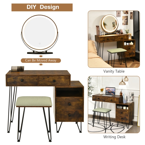 Costway Vanity Table Stool Set Dimmer LED Mirror Large Storage Cabinet Drawer