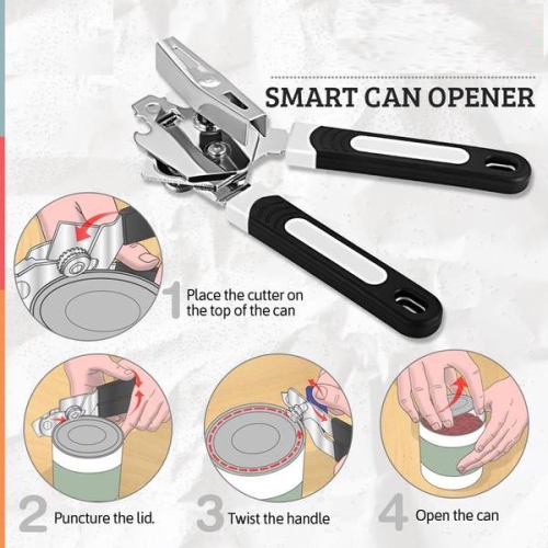 Can Opener Manual, Handheld Strong Heavy Duty Can Opener, Anti-slip Hand Grip, Stainless Steel Sharp Blade, Ergonomic and Easy to Use