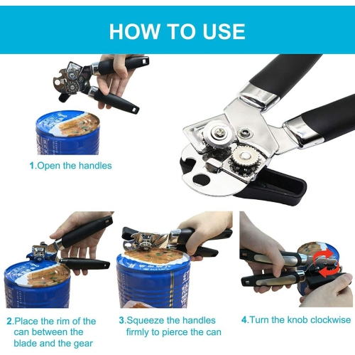 Can Opener Manual, Handheld Strong Heavy Duty Can Opener, Anti-slip Hand Grip, Stainless Steel Sharp Blade, Ergonomic and Easy to Use