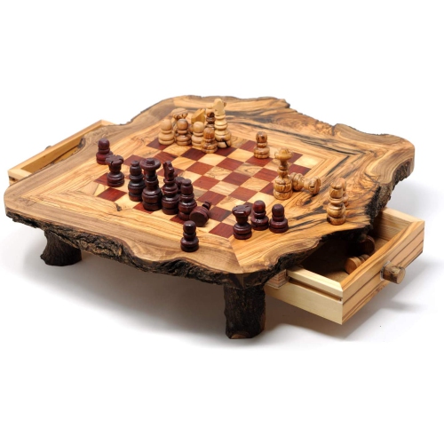 BELDINEST  Olive Wood Chess Set Rustic Edge Board 8X9