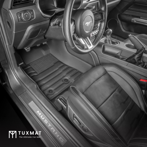 TuxMat - For Ford Mustang 2015-2023 Models - Custom Car Mats - Maximum Coverage, All Weather, Laser Measured - This Full Set Includes 1st and 2nd Rows